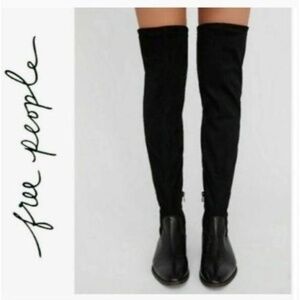 Free People Bicoastal Over-the-Knee Boots Flat Black Suede Leather size 8 / 8.5